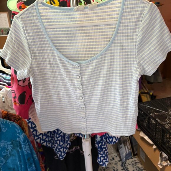 Y2K era Levi’s size medium button down rib knit pastel striped crop top - Picture 1 of 3